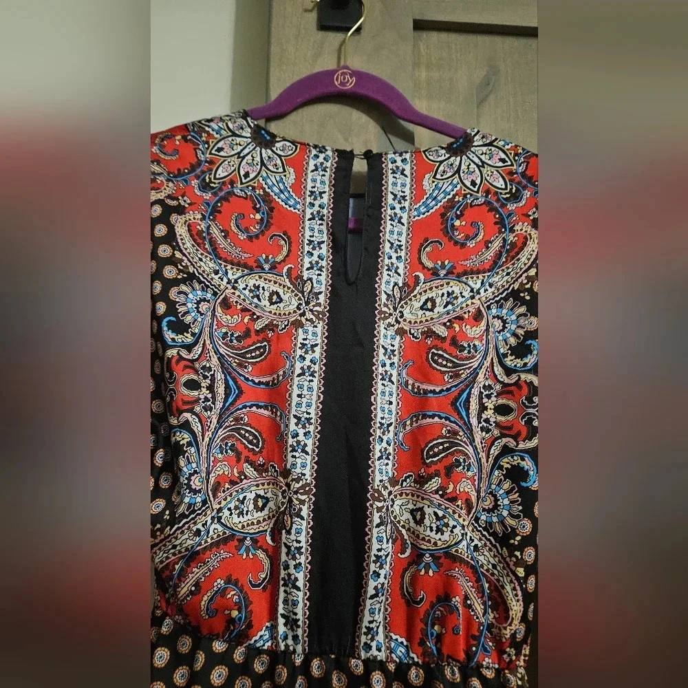 Zara Paisley Print Faux Wrap Mini Dress XS Boho Long Sleeve NWOT